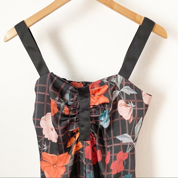 MANGO Suit Floral + Plaid Midi Dress - Size 4 - Picture 7 of 14